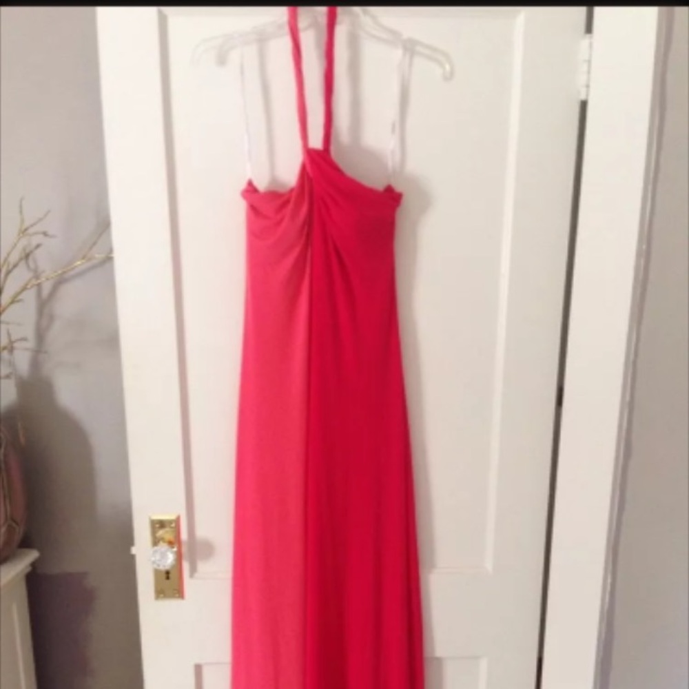Calvin Klein Coral Red Halter Maxi Dress